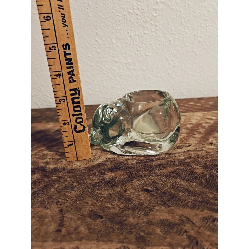 Vintage Indiana Glass Clear Sleeping Cat Votive Candle Holder Heavy Tealight